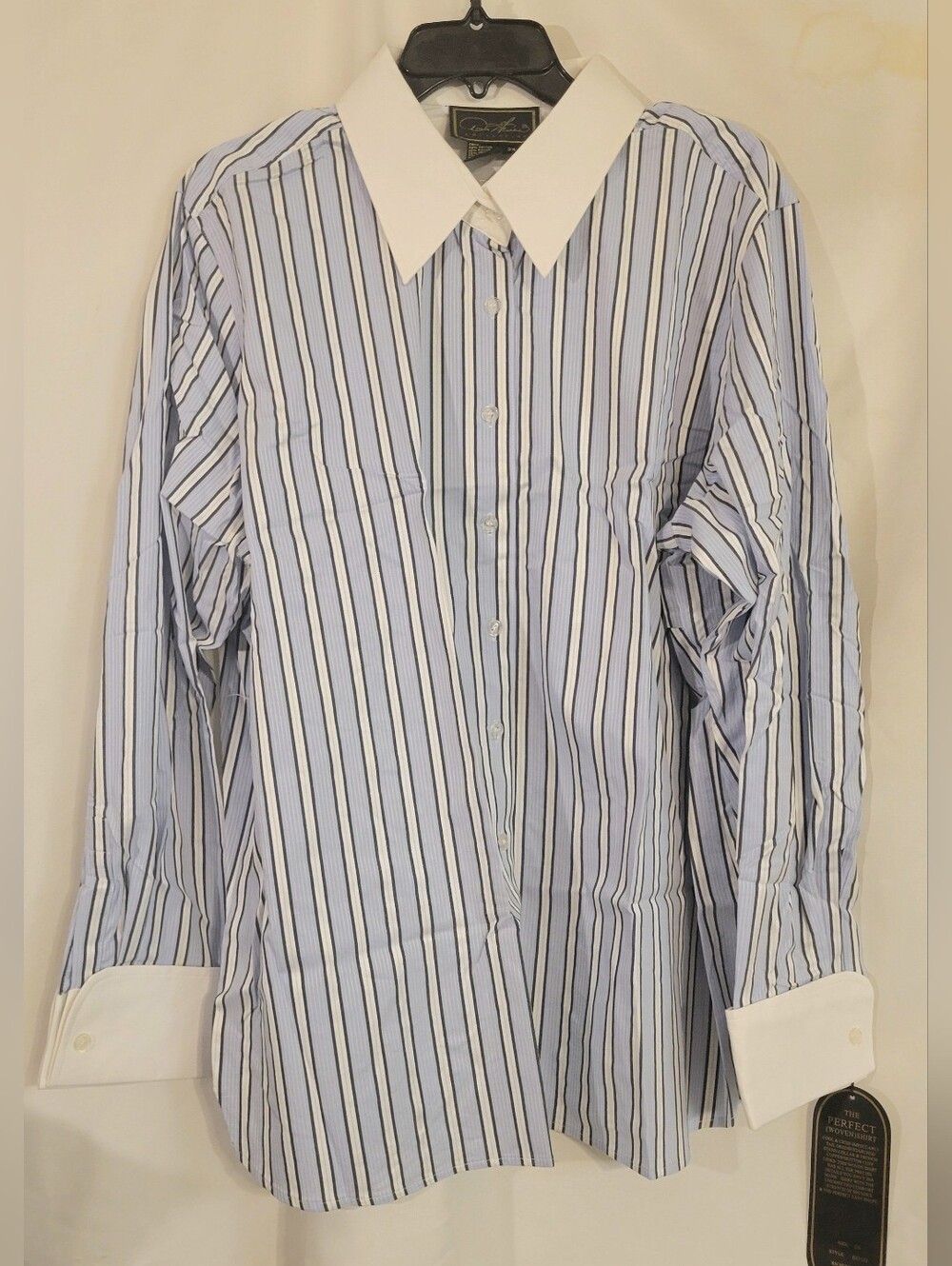 Diane Gilman Collection 2X Blue Stripe Career Blouse Contrast Collar - Picture 2 of 7